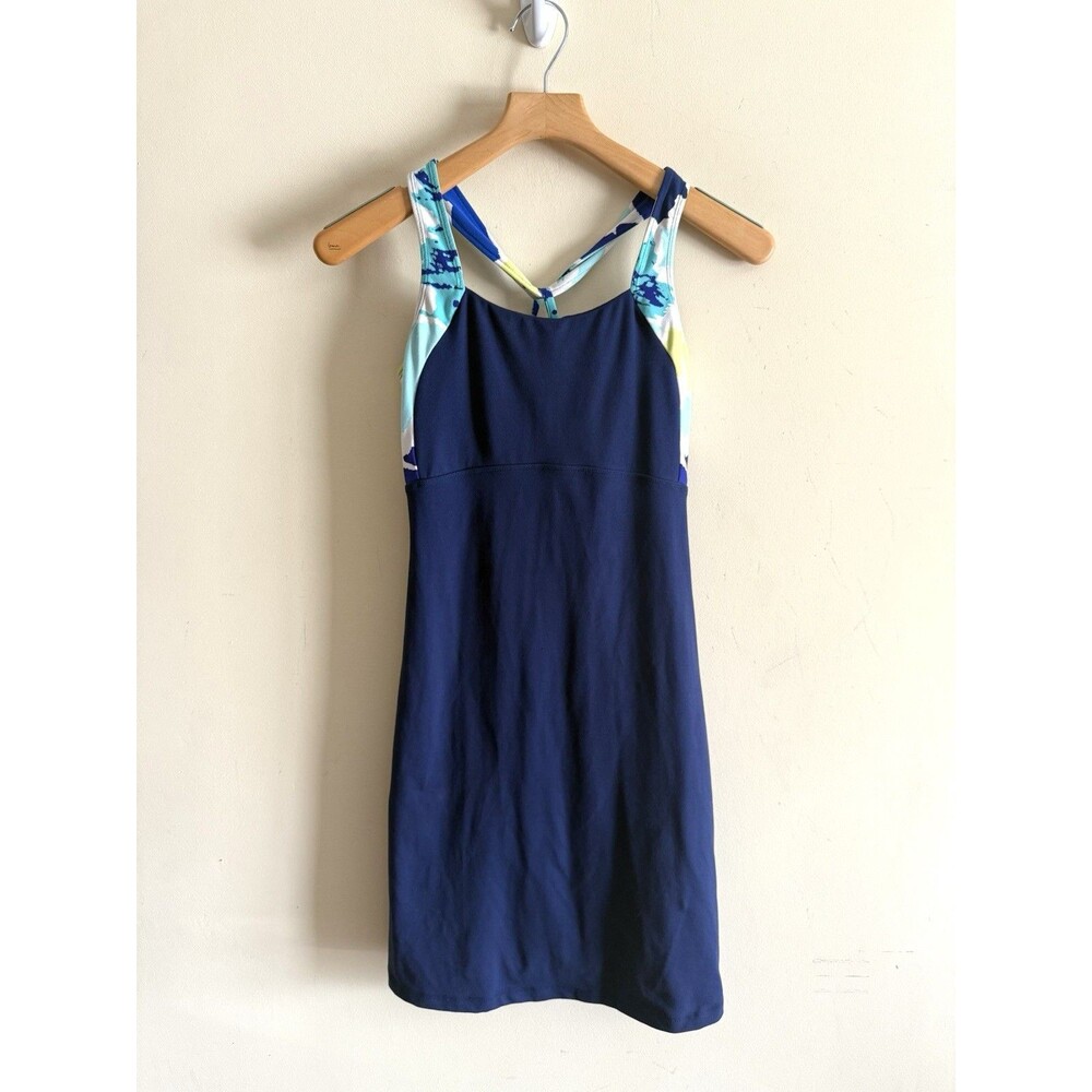 Title Nine Strappy Dream Athletic Dress Womens Small Navy Fit Flare Shelf Bra